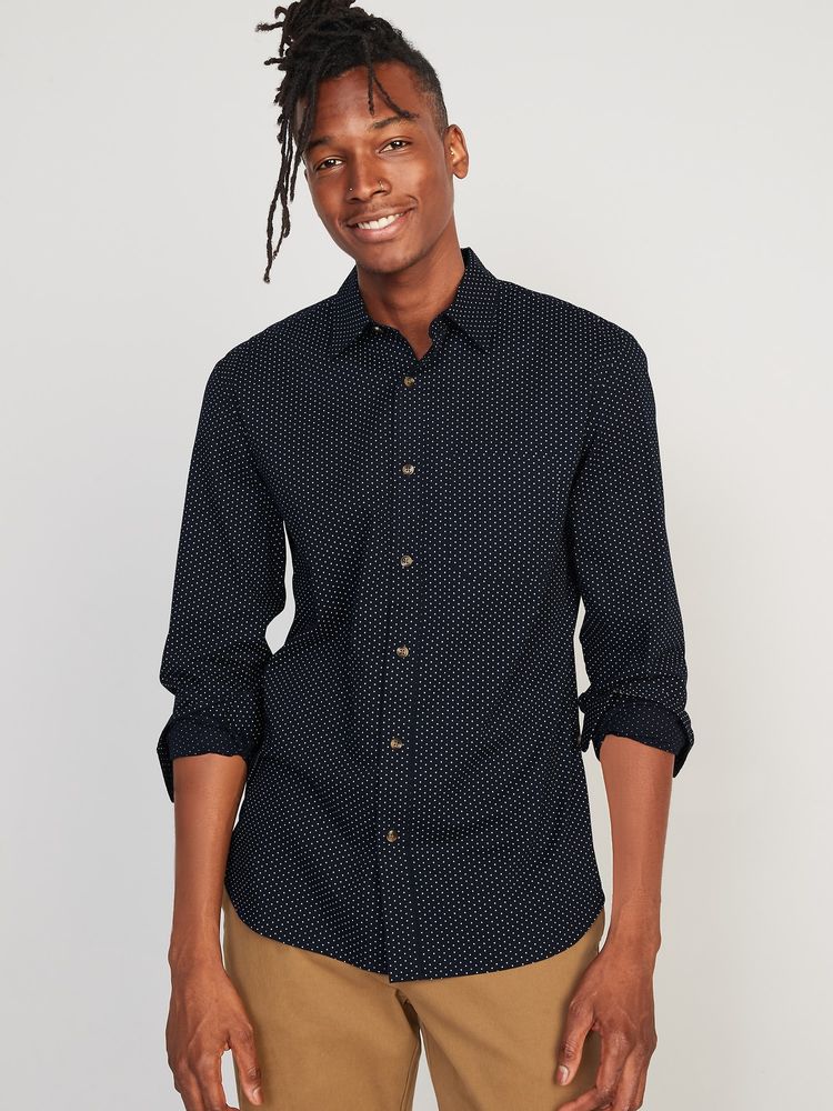 Slim-Fit Built-In Flex Everyday Dot-Print Shirt