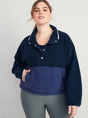 Long-Sleeve Oversized Two-Tone Sherpa Sweatshirt for Women