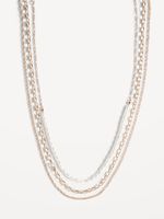 Gold-Tone Faux-Pearl Bead Layer Chain Necklace for Women