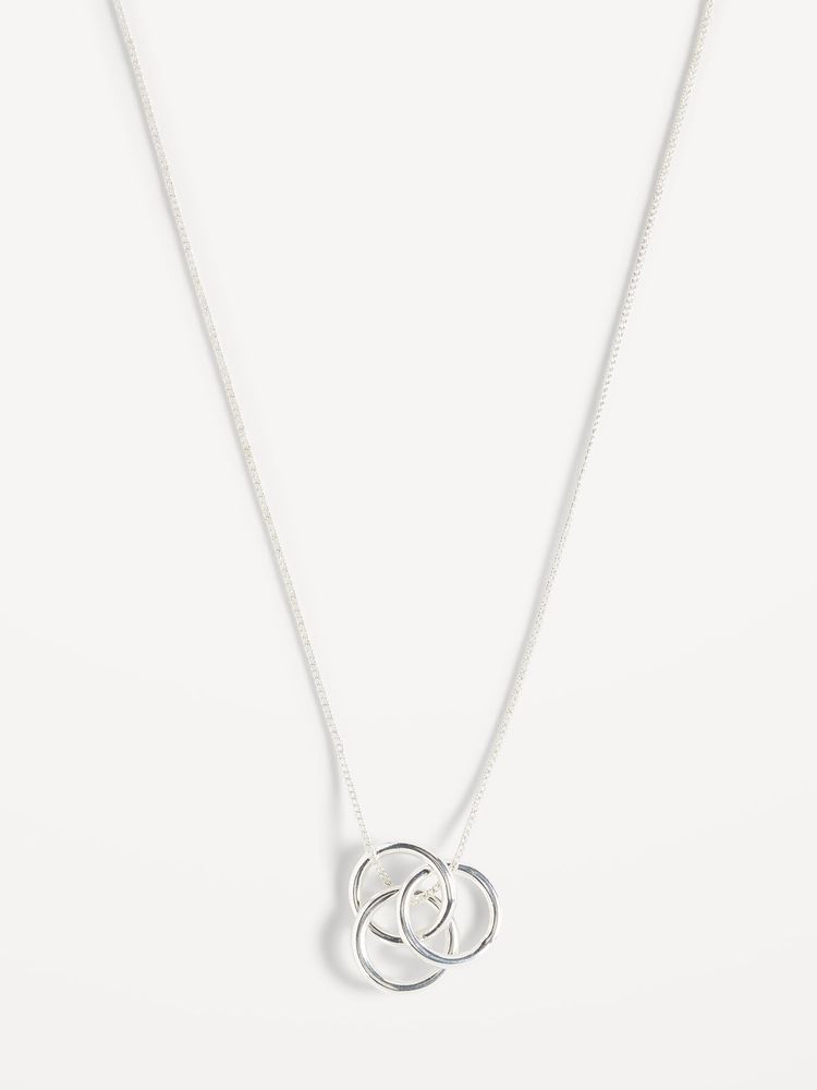 Silver-Tone Three Ring Pendant Necklace for Women