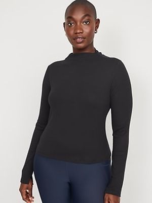 Reversible UltraLite Mock-Neck Rib-Knit Ruched Top for Women