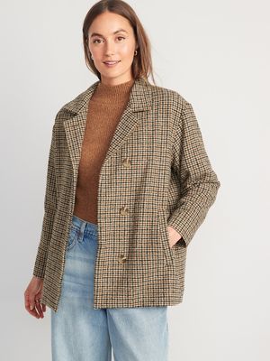 Soft-Brushed Houndstooth Plaid Button-Front Car Coat for Women