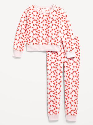 Matching Printed Microfleece Pajama Top & Joggers Set for Girls