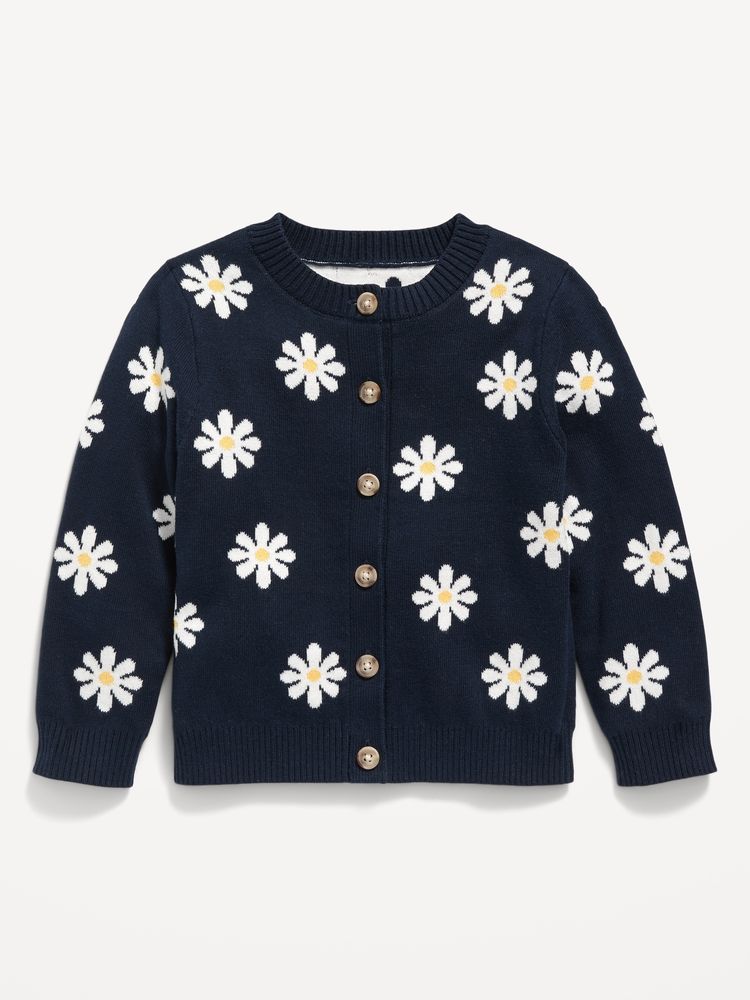 Floral-Print Button-Front Crew-Neck Cardigan for Toddler Girls