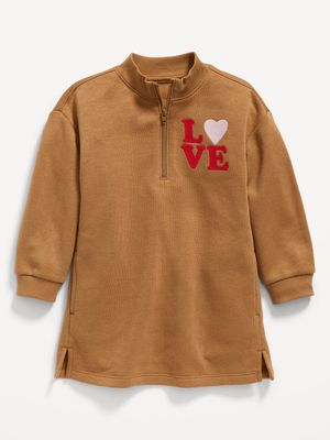 Long-Sleeve Quarter-Zip Sweatshirt Dress for Toddler Girls