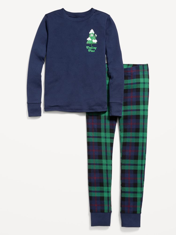 Gender-Neutral Holiday Matching Snug-Fit Pajama Set for Kids