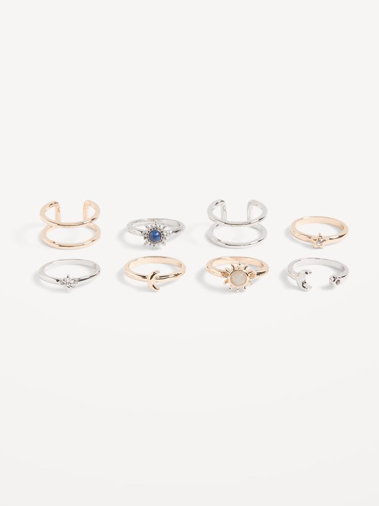 Gold-Tone and Silver-Tone Rings 8-Pack for Women