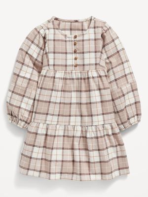 Long-Sleeve Tiered Flannel Button-Front Dress for Toddler Girls