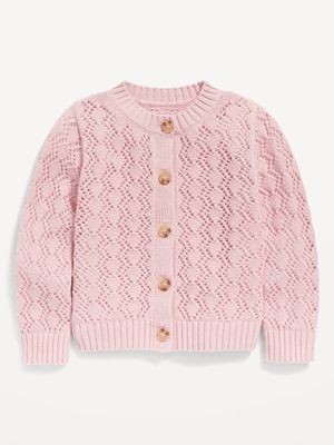 Button-Front Pointelle Cardigan for Toddler Girls