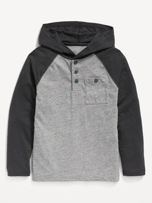 Slub-Knit Long-Sleeve Henley T-Shirt Hoodie for Boys