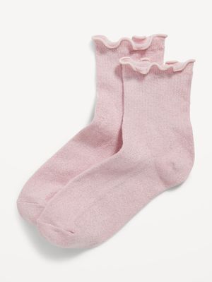 Sparkly Ruffle-Cuff Quarter-Crew Socks for Girls