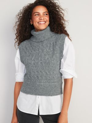 Sleeveless Cropped Cable-Knit Turtleneck Sweater for Women