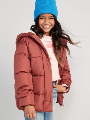 Sherpa-Lined Hooded Puffer Jacket for Girls