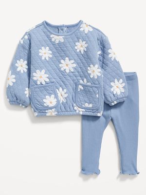 Printed Quilted Jacquard Sweatshirt & Leggings Set for Baby
