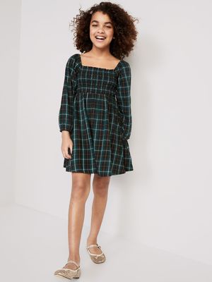 Long-Sleeve Smocked Plaid Fit & Flare Dress for Girls