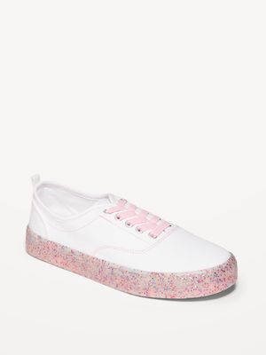 Elastic-Lace Canvas Glitter-Jelly Sneakers for Girls