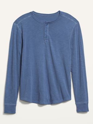 Vintage Garment-Dyed Long-Sleeve Henley T-Shirt for Men