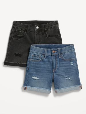 High-Waisted Ripped Rolled-Cuff Midi Jean Shorts 2-Pack for Girls