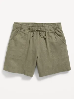 Solid Linen-Blend Drawstring Midi Shorts for Girls