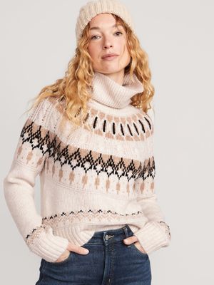 Cozy Fair Isle Cable-Knit Turtleneck Sweater for Women