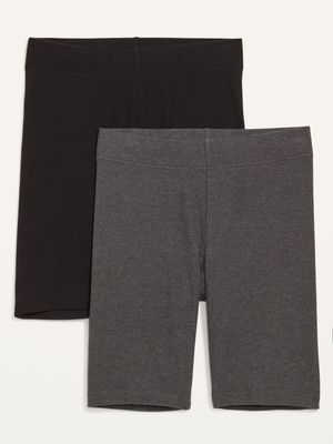 High-Waisted Rib-Knit Long Biker Shorts 2-Pack for Women - 8-inch inseam
