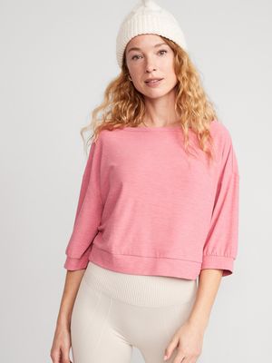 Breathe ON Cropped Elbow-Sleeve Performance Top for Women