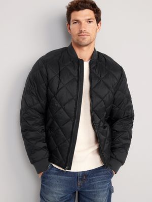 Water-Resistant Quilted Bomber Zip Jacket for Men