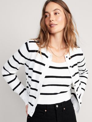 Striped Cozy Cropped Cardigan Sweater for Women