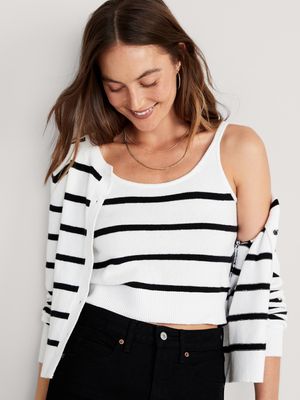 Striped Cozy Cropped Sweater Tank Top for Women