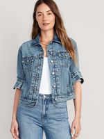 Distressed Classic Jean Jacket for Women