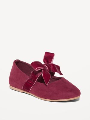Faux-Suede Ribbon-Bow Ballet Flats for Toddler Girls