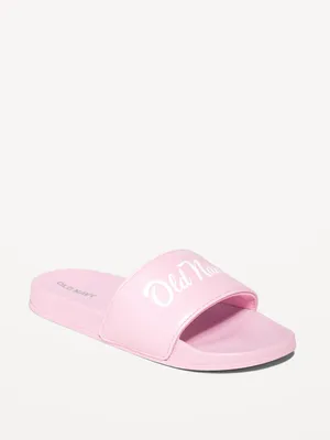 Logo-Graphic Faux-Leather Pool Slide Sandals for Girls