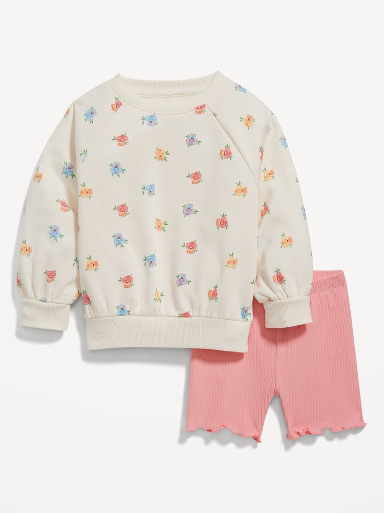 Crew-Neck Graphic Sweatshirt & Biker Shorts Set for Toddler Girls