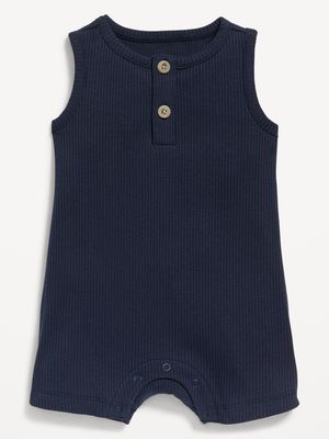 Unisex Sleeveless Rib-Knit Henley Romper for Baby