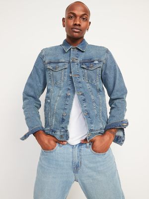 Distressed Built-In Flex Jean Jacket for Men