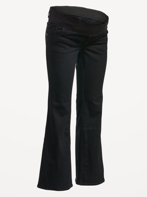Maternity Front Low-Panel Black-Wash Flare Jeans