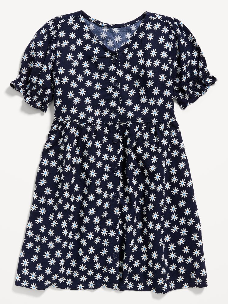 Printed Puff-Sleeve Button-Front Dress for Toddler Girls