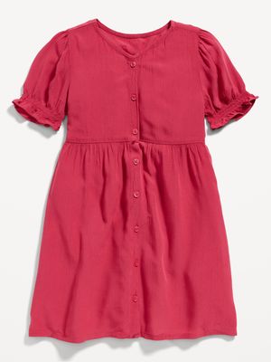 Crinkle-Crepe Puff-Sleeve Button-Front Dress for Toddler Girls