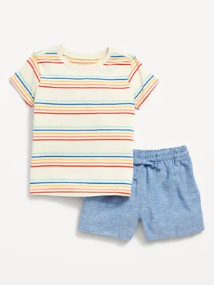 Printed Crew-Neck T-Shirt & Pull-On Shorts for Toddler Girls