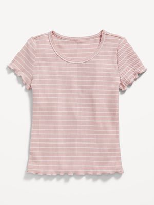 Printed Rib-Knit Lettuce-Edge T-Shirt for Girls