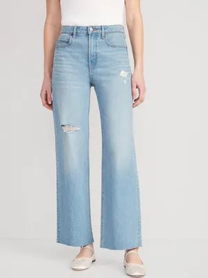 Extra High-Waisted Ripped Cut-Off Wide-Leg Jeans for Women