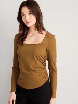 Luxe Cropped Rib-Knit Shirred Top for Women