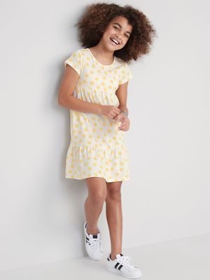 Short-Sleeve Printed Swing Dress for Girls