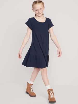 Rib-Knit Tiered Short-Sleeve Dress for Girls