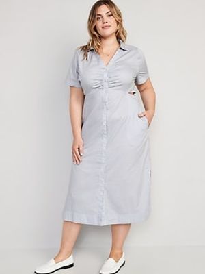 Striped Cutout Midi Shirt Dress for Women
