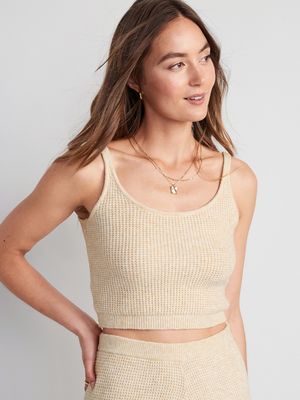 Cropped Waffle-Knit Lounge Cami Tank Top for Women