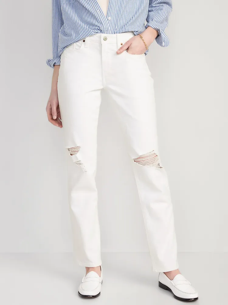 High-Waisted OG Straight White-Wash Ripped Jeans for Women