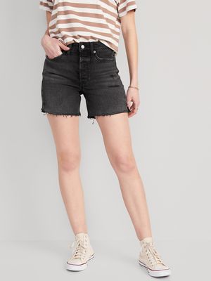 High-Waisted Button-Fly O.G. Straight Ripped Side-Slit Jean Shorts for Women - 5-inch inseam