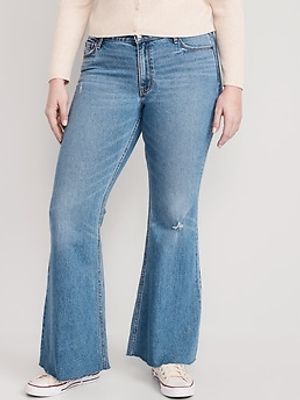 Mid-Rise Cut-Off Super-Flare Jeans for Women