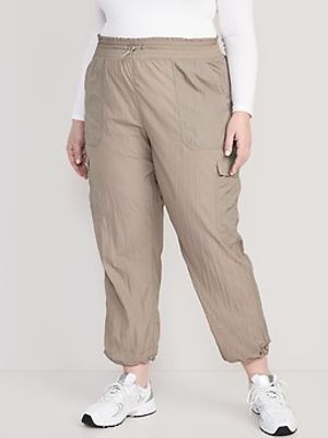 High-Waisted Parachute Cargo Jogger Ankle Pants for Women